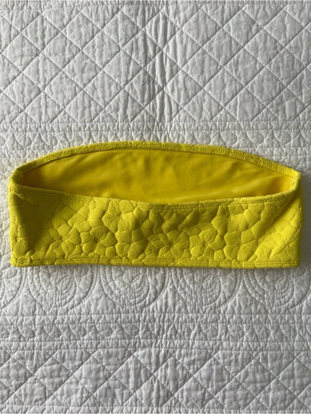 Frankies Bikinis Bandeau Bikini Top Bright Yellow Textured Floral Small
